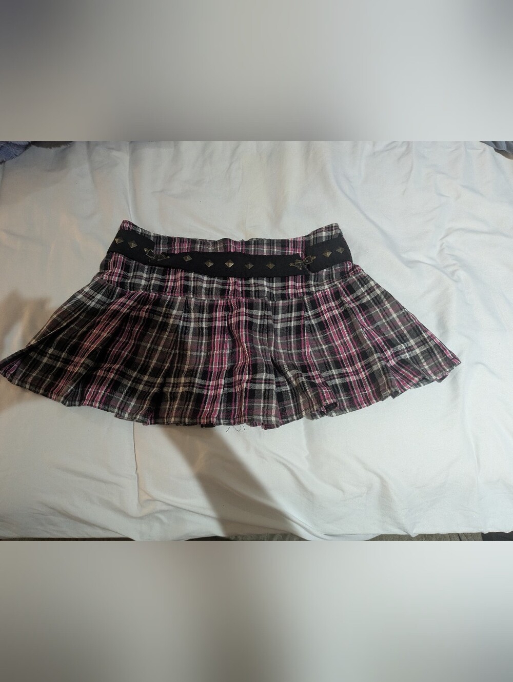 Abbey Dawn Pink and Black Plaid Pleated Mini Skirt